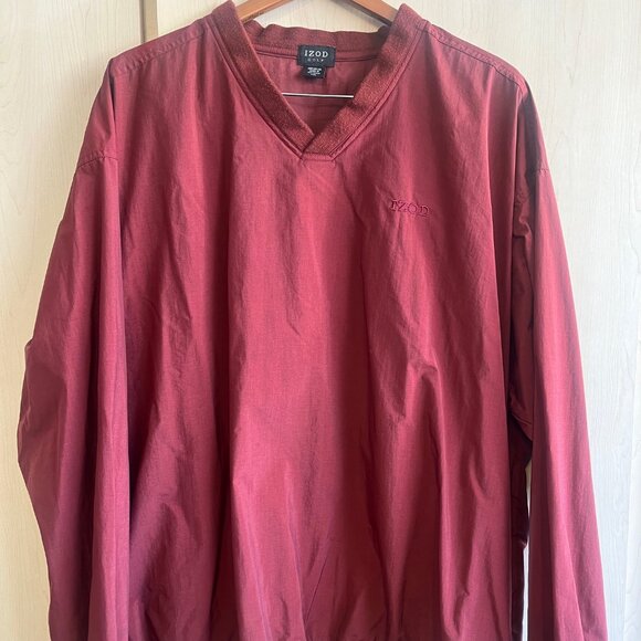 Vintage Izod Golf Mens XL X Large Maroon Windbreaker Pullover V-Neck Nylon - Picture 1 of 6